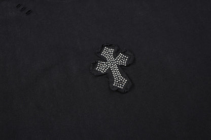 Cross Rhinestone Washed Damage Sleeveless T-Shirt WN25606
