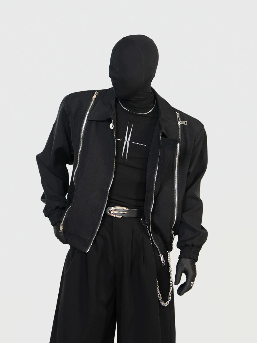 Multi-Zipper Design Shoulder-Pad Jacket WN17285
