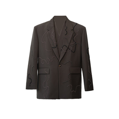 Studs Wave Design Tailored Jacket & Wide Pleats Trousers Setup WN23621