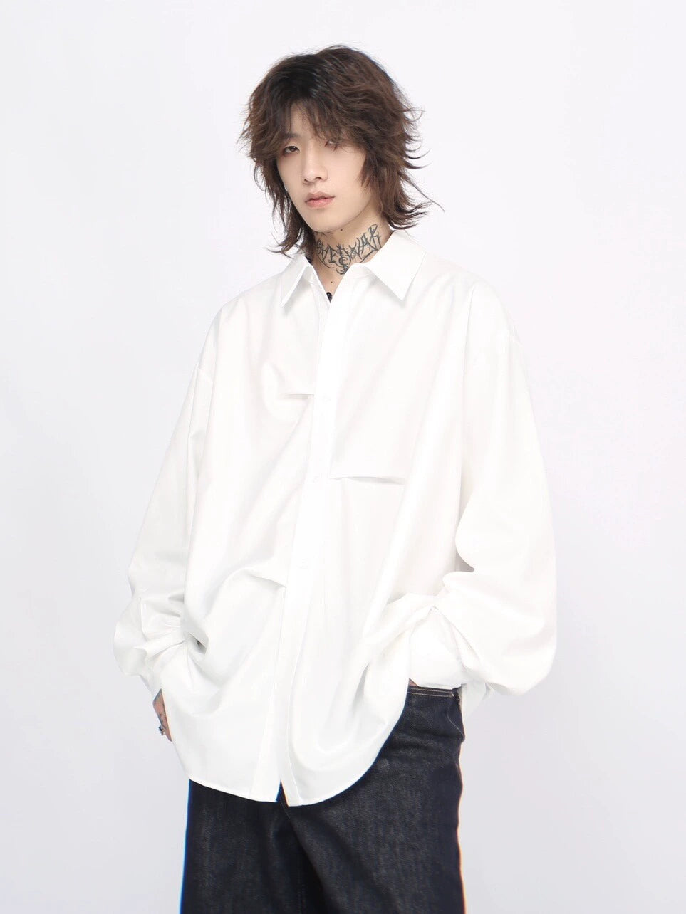 Pleats Oversize Long Sleeve Shirt WN7706