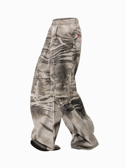 Tie-Dye Damage Wide Leg Denim Jeans WN23284