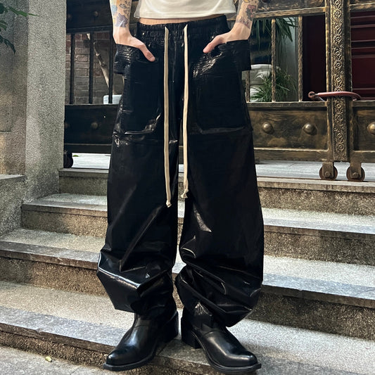 Glossy Drawstring Wide Leg Pants WN24035