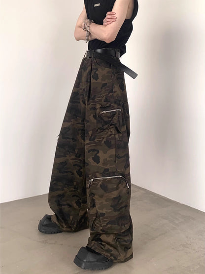 Camouflage Wide-Leg Straight Cargo Pants WN7038