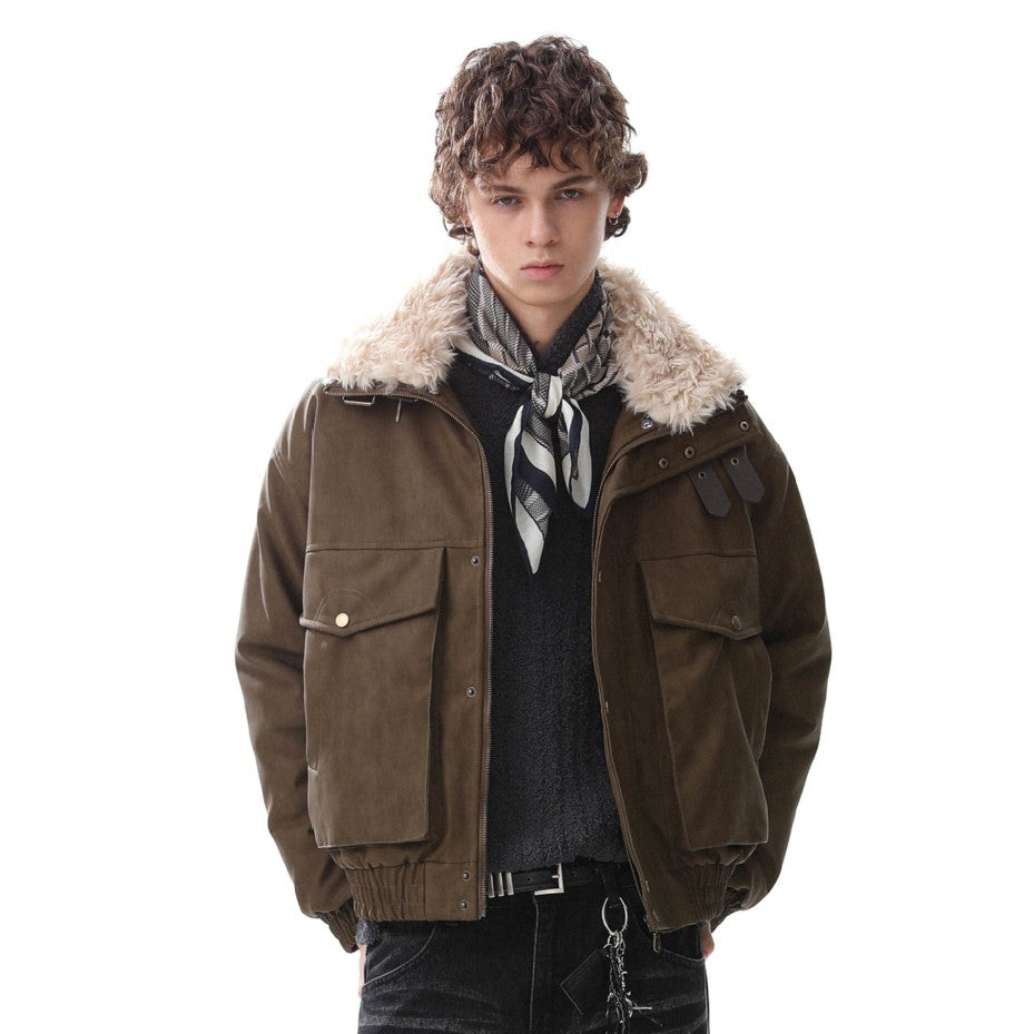 Fake Fur Collar Cropped Utility Jacket WN28023