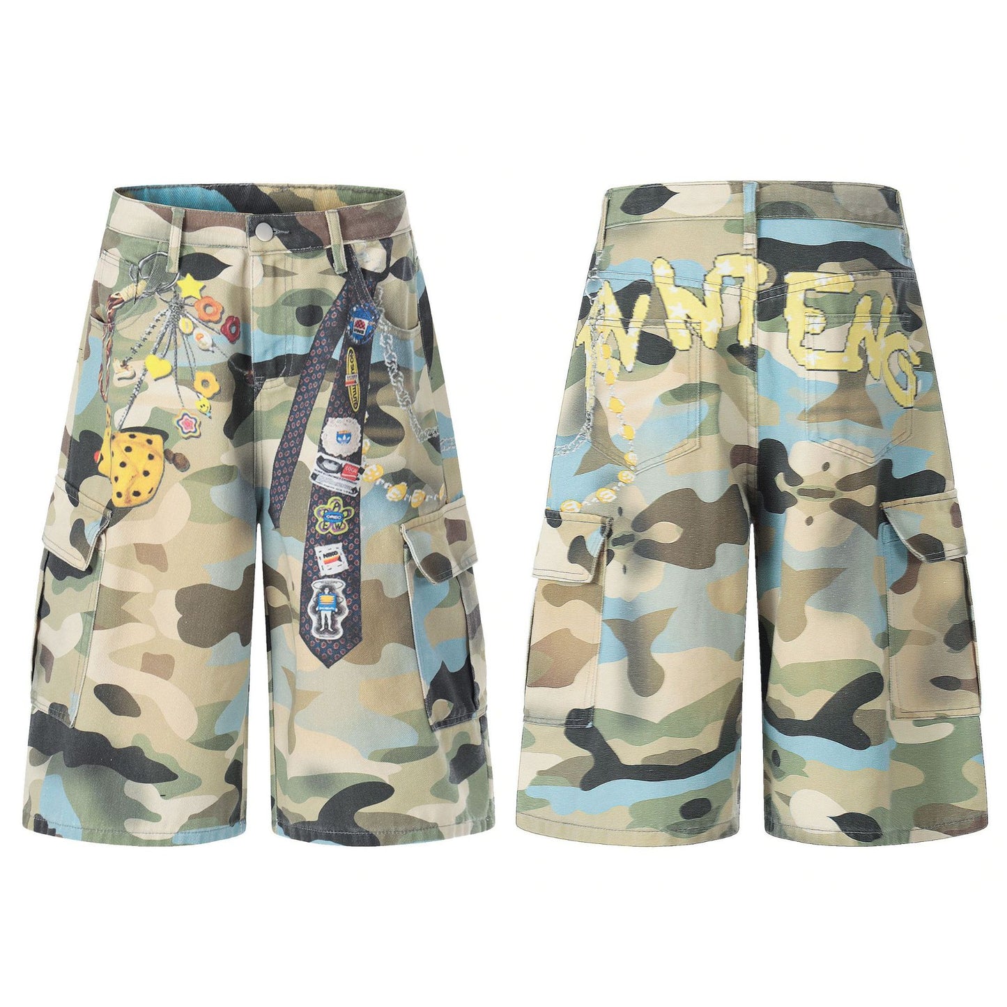 Camouflage Chain Charm Cropped Half Pants WN25539