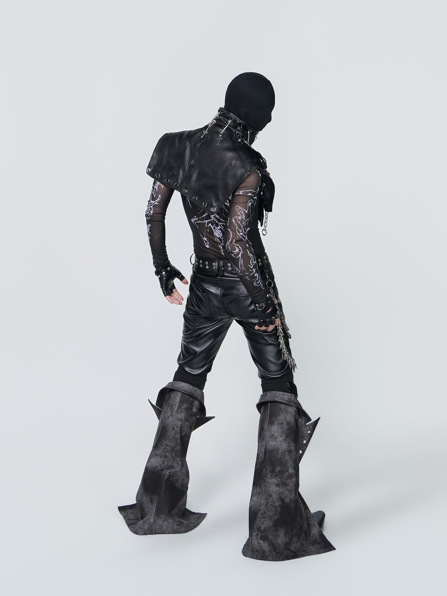 Layered Flare Panel PU Leather Straight Pants & Layered Chain Belt WN24310