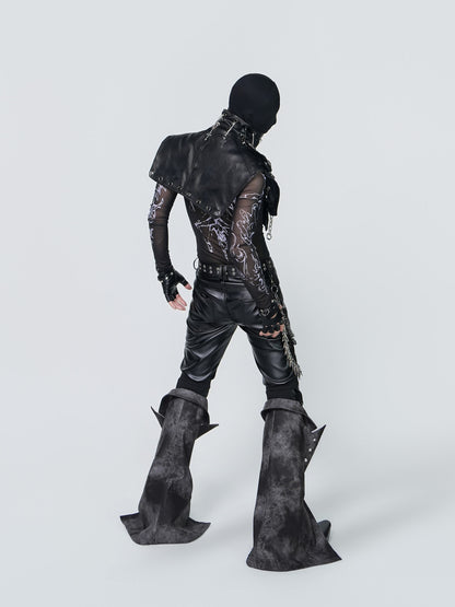 Layered Flare Panel PU Leather Straight Pants & Layered Chain Belt WN24310