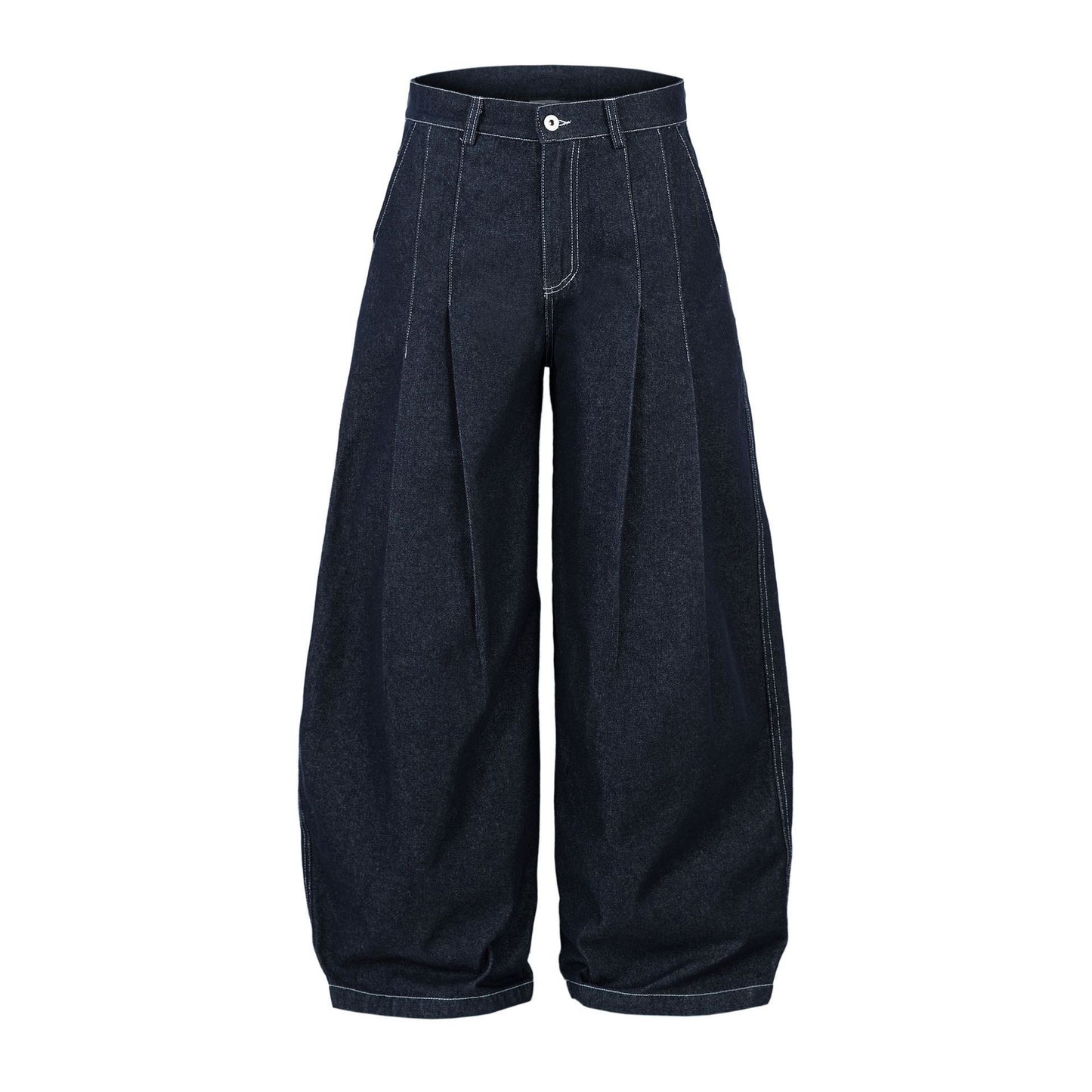 Raw Pleats Wide Leg Denim Jeans WN25990