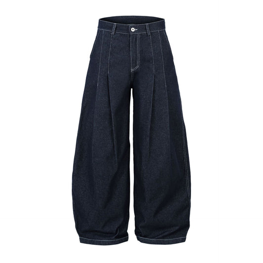 Raw Pleats Wide Leg Denim Jeans WN25990
