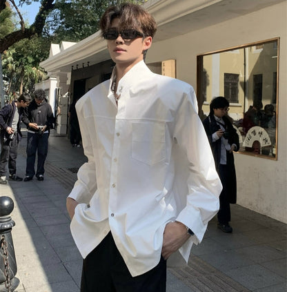 Shoulder-Pad Standing-Collar Long Sleeve Shirt WN20049