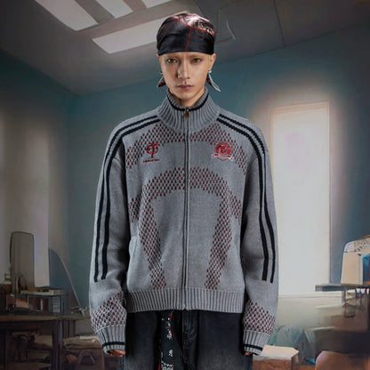 Contrast Stand Neck Zipper Knit Cardigan WN21373