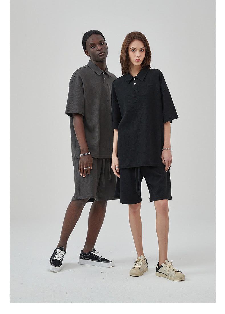 Oversize Waffle Polo Shirt & Waffle Shorts Setup WN6636