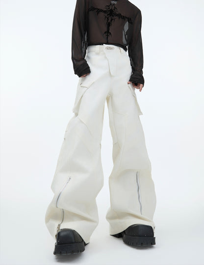 Heavyweight PU Leather Mix Straight-Leg Cargo Pants WN9870