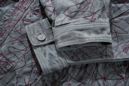All-Over Random Stitch Embroidery Oversize Denim Jacket WN27865
