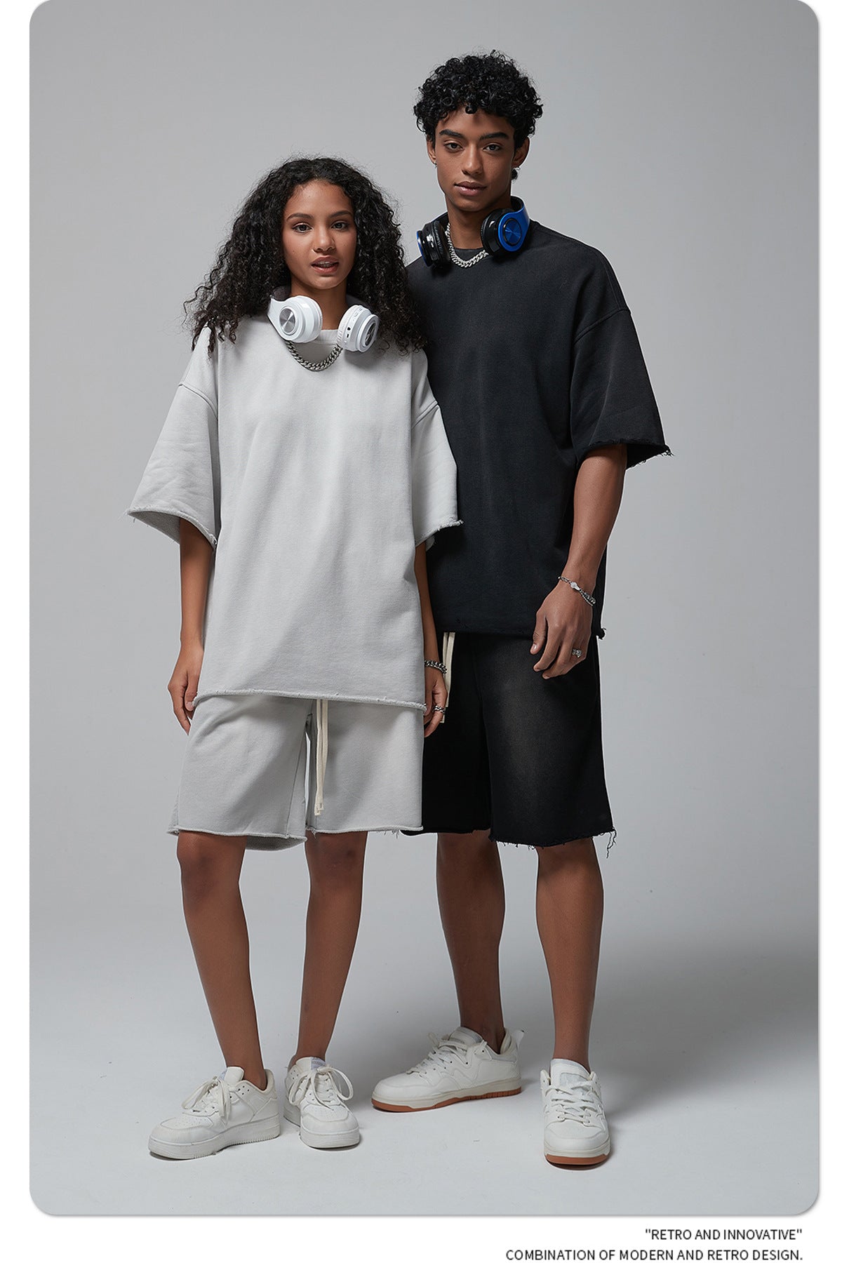 Oversize Spray-dyed Short-sleeve T-shirt & Spray-dyed Short Sweatpants Setup WN6639