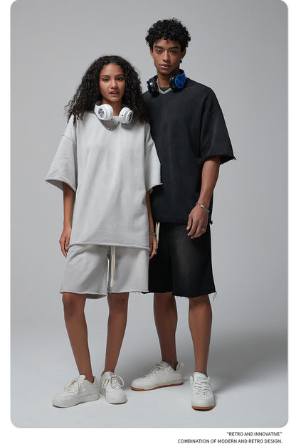 Oversize Spray-dyed Short-sleeve T-shirt & Spray-dyed Short Sweatpants Setup WN6639