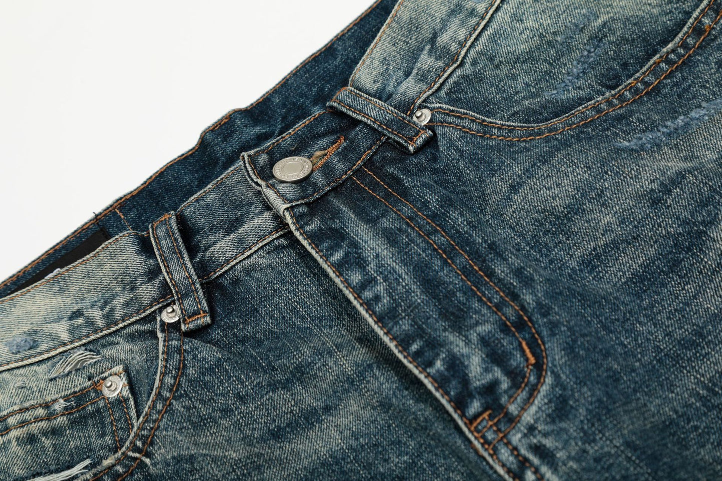 Damage Whisker Wash Straight Denim Jeans WN25951