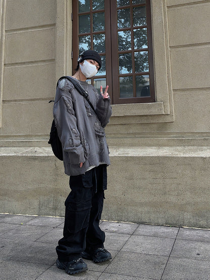 Hole Design Fake Layered Oversize Knit Sweater WN24385