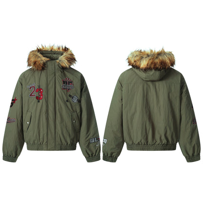 Fake Fur Hooded Embroidery Puffer Jacket WN21862