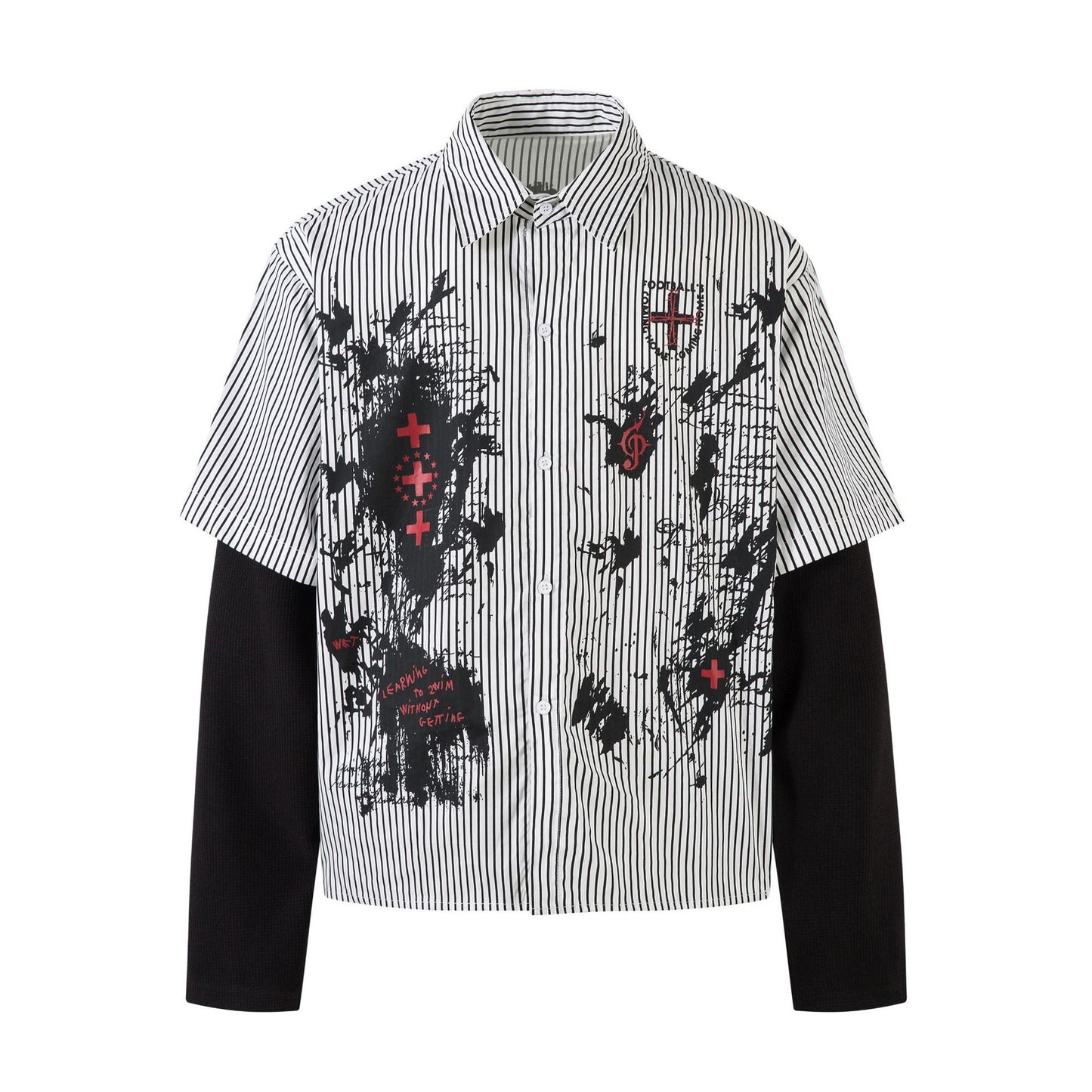 Fake Layered Stripe Graphic Print Long Sleeve Shirt WN25674