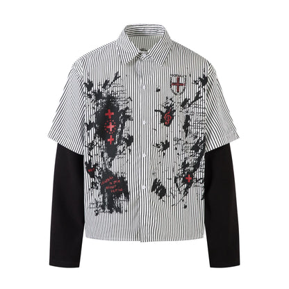 Fake Layered Stripe Graphic Print Long Sleeve Shirt WN25674