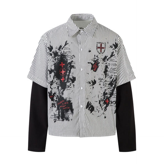 Fake Layered Stripe Graphic Print Long Sleeve Shirt WN25674