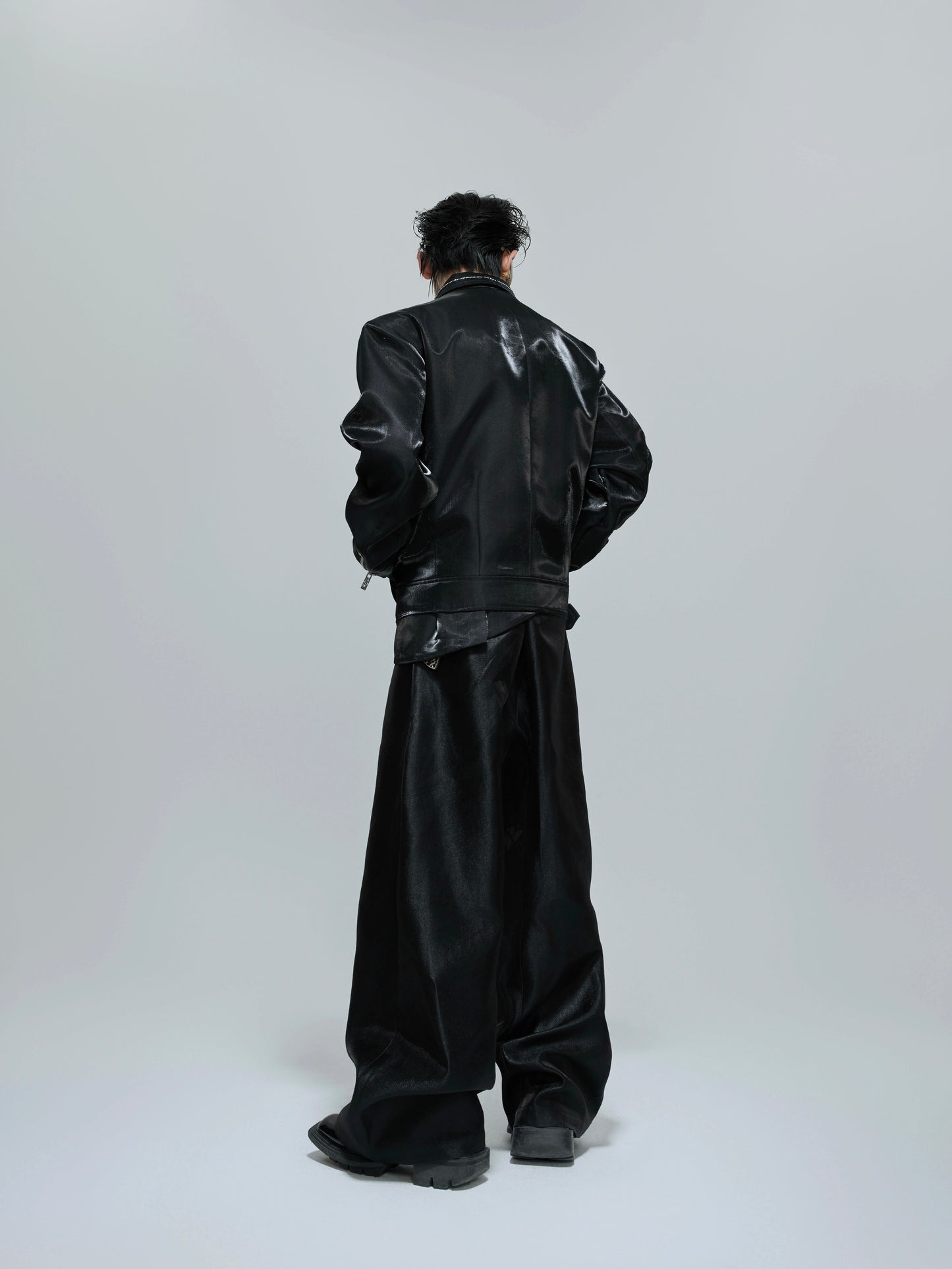 Glossy Rhinestone Button Short Zipper Jacket WN21691