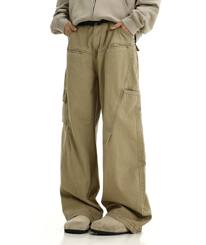 Washed Wide-Leg Straight Cargo Pants WN5794
