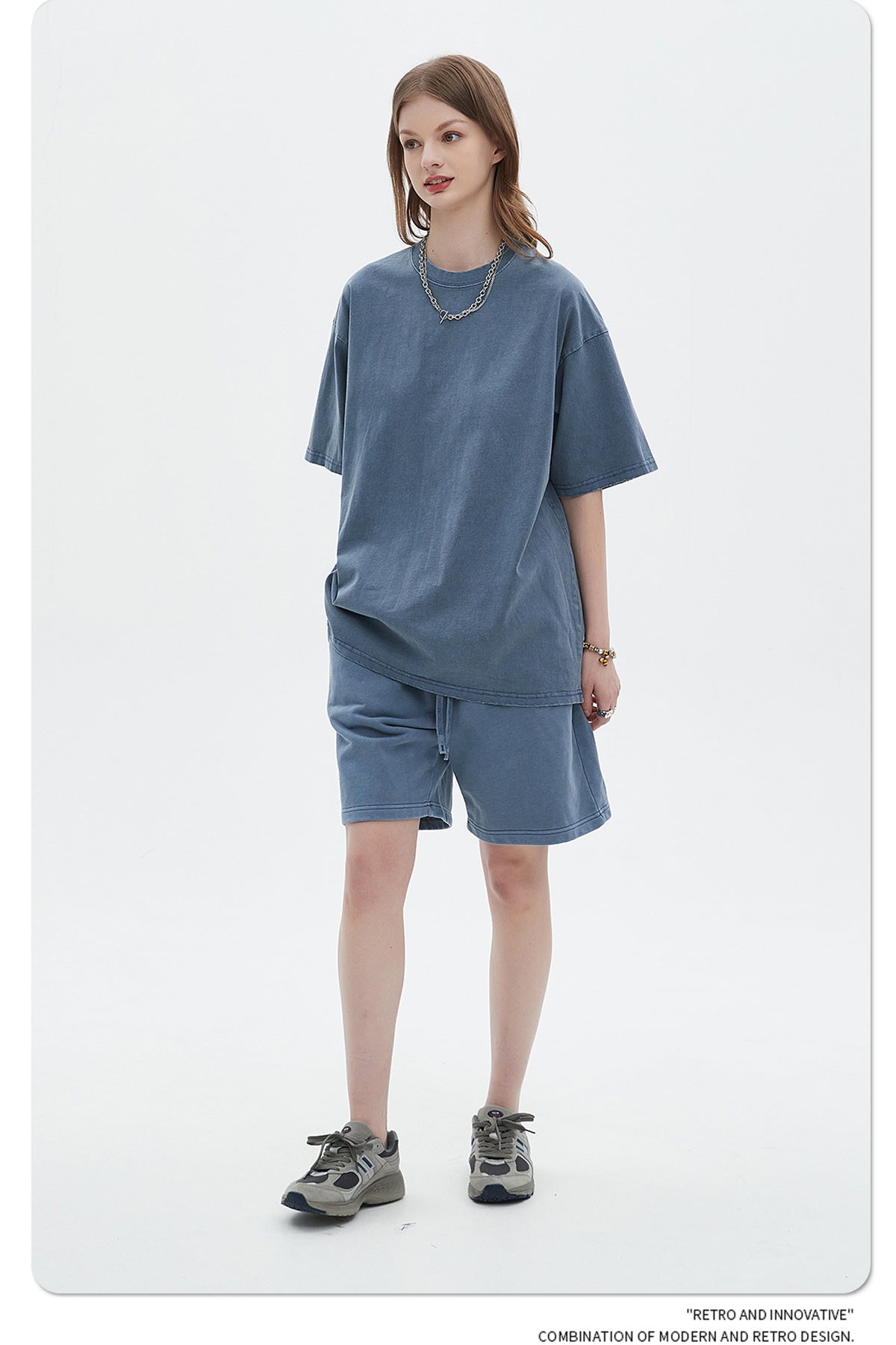 Washed Dyed Oversize Damage Short-sleeve T-shirt & Short Sweatpants Setup WN6630