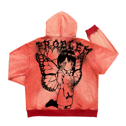 Graffiti Print Anime Design Washed Zipper Hoodie WN18748