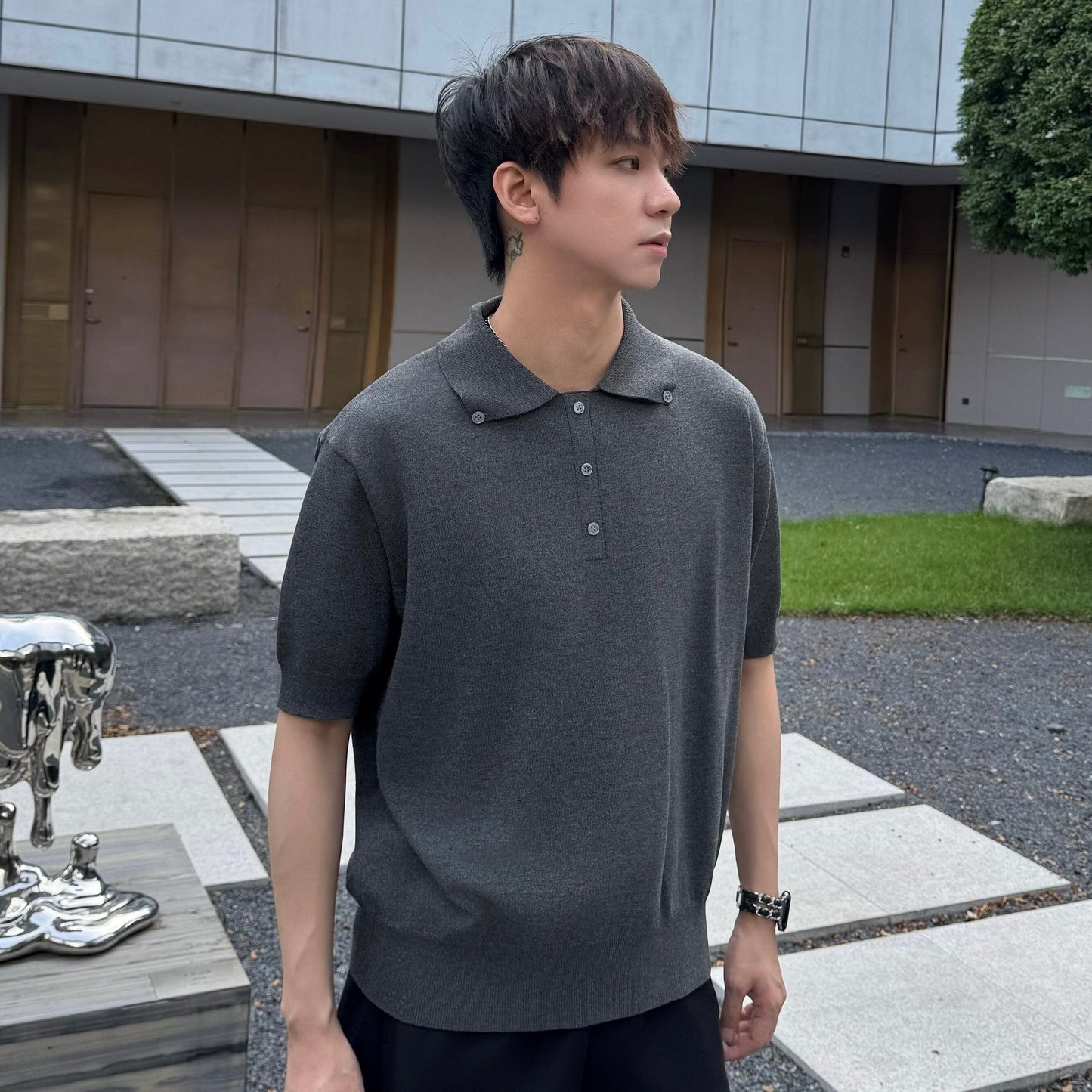 Oversize Knit Polo Short Sleeve Shirt WN25324