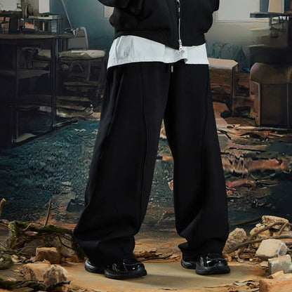 Deconstructed Oversize Zipper Stand Neck Jacket & Wide Leg Pants Setup WN20586