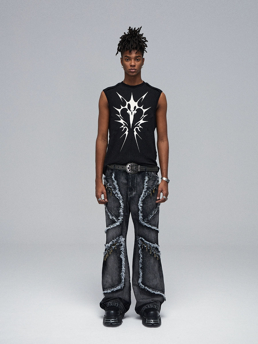 Stretch Ribbed Graphic Print Tank Top WN17030