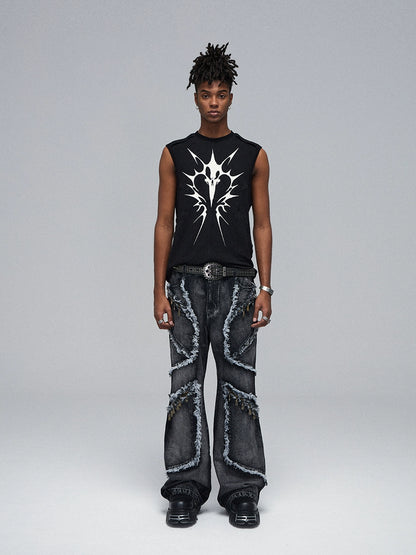 Stretch Ribbed Graphic Print Tank Top WN17030