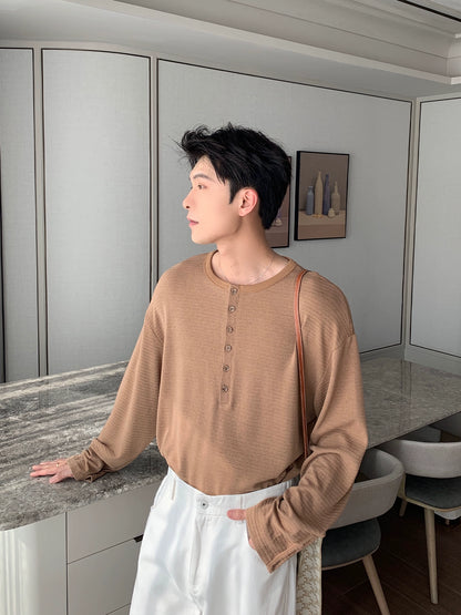 Wrinkle-Free Henry Neck Long Sleeve T-Shirt WN20476