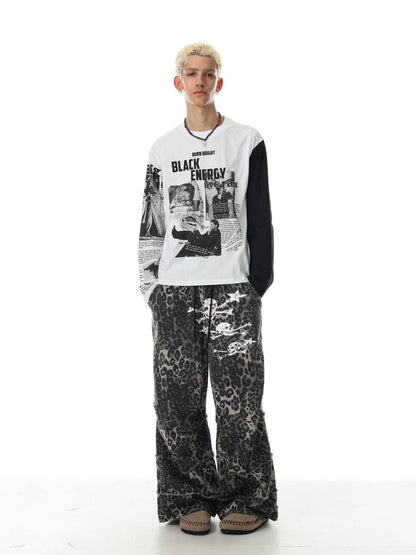 Newspaper Collage Graphic Long Sleeve T-Shirt WN28055
