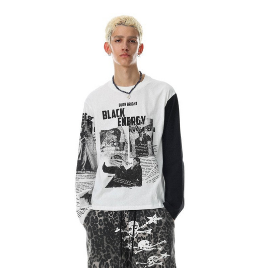 Newspaper Collage Graphic Long Sleeve T-Shirt WN28055