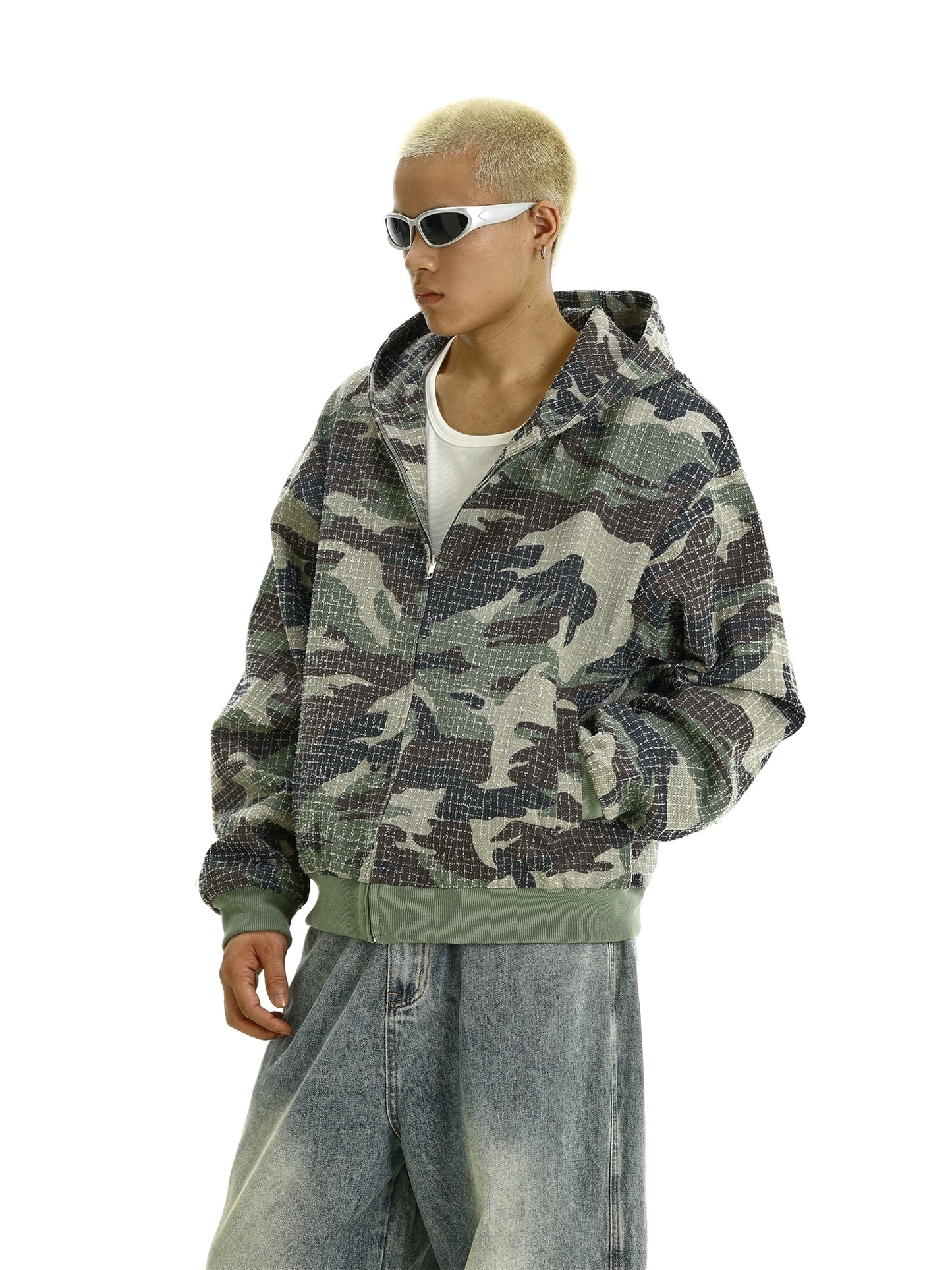 Washed Camouflage Zipper Hoodie WN9386