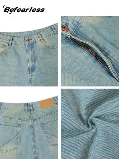 Washed Loose Straight Denim Jeans WN26326