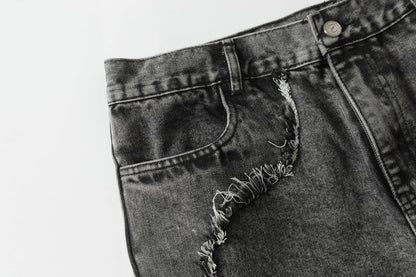 Raw Hem Wash Flare Denim Jeans WN16192
