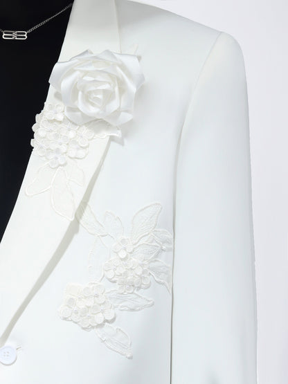 Flower Decor Tailored Jacket & Flare Trousers Setup WN23716