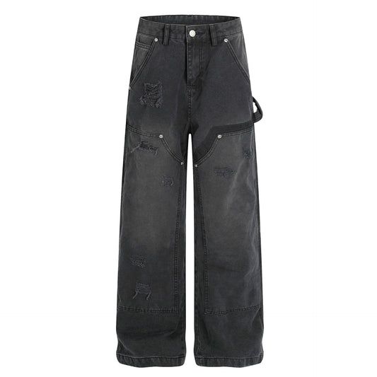 Washed Damage Wide Leg Denim Jeans WN26058