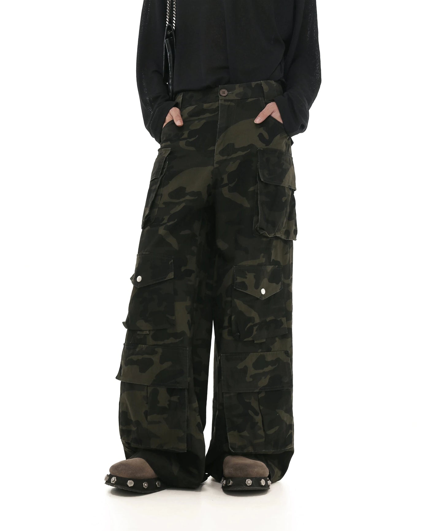 Wide-Leg Straight Multi Pocket Camouflage Cargo Pants WN7975