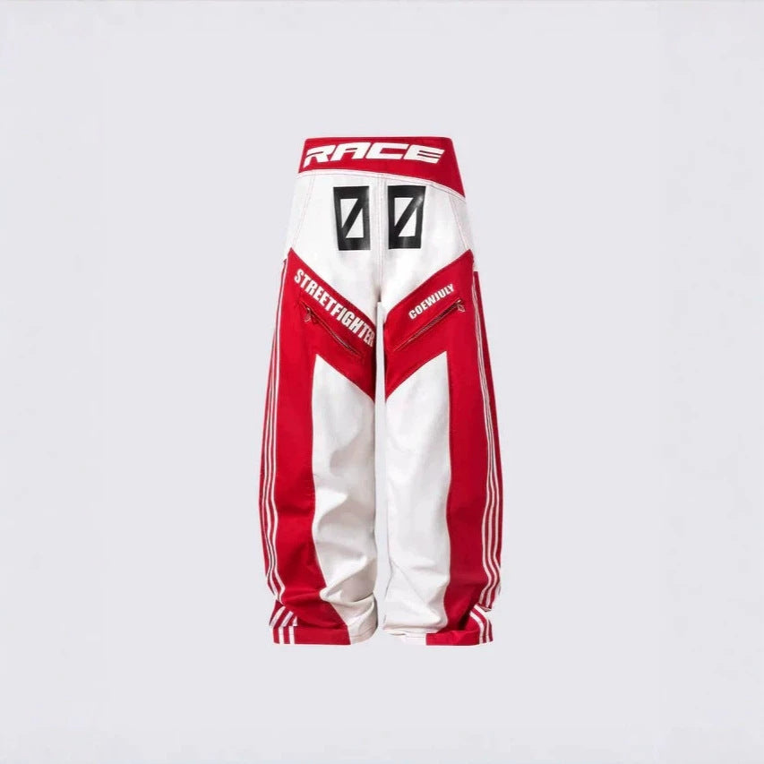 Stripe Graphic Zipper Jacket & Graphic Wide Leg Pants Setup WN28045