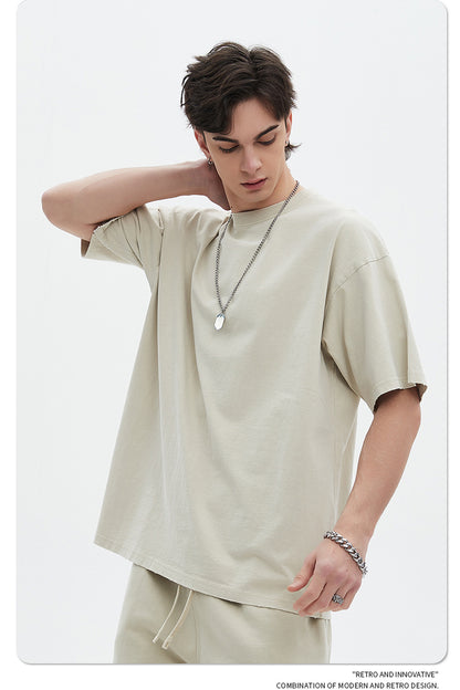 Washed Dyed Oversize Damage Short-sleeve T-shirt & Short Sweatpants Setup WN6630