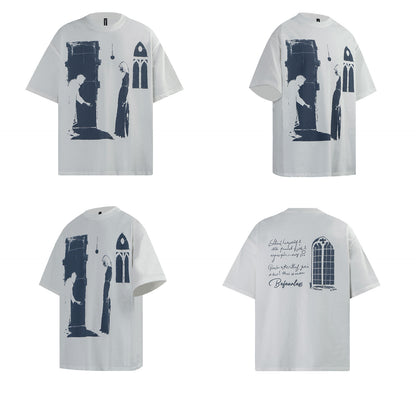 Letter Figure Graphic Oversize Short Sleeve T-Shirt WN26357
