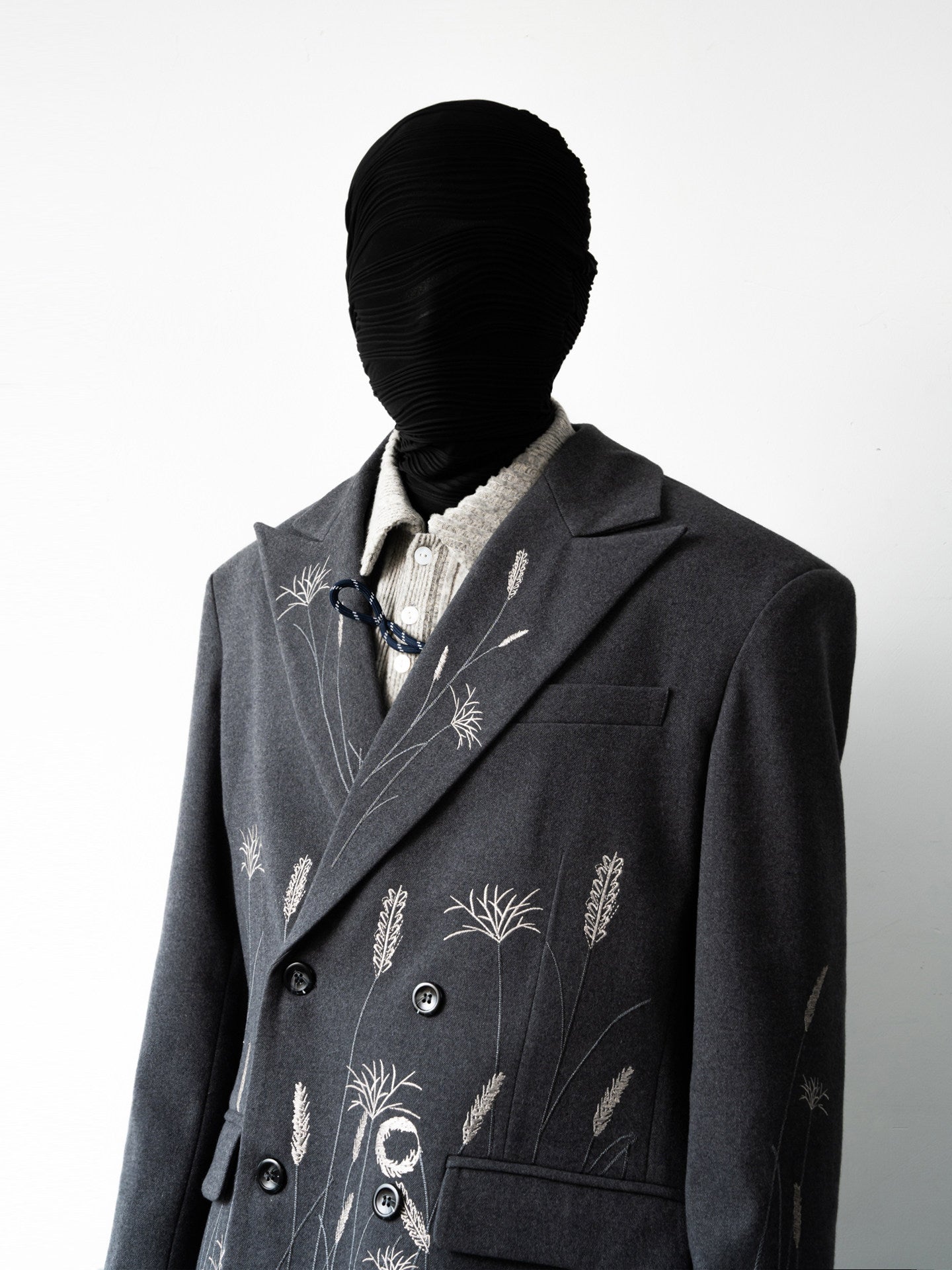 Floral Embroidery Double-Breasted Tailored Jacket & Wide-Leg Trousers Setup WN23641