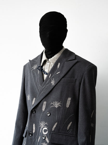 Floral Embroidery Double-Breasted Tailored Jacket & Wide-Leg Trousers Setup WN23641