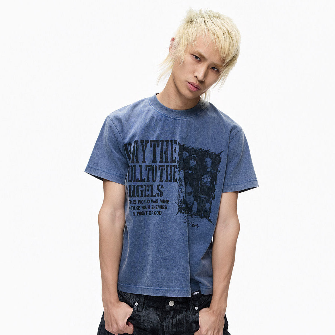 Washed Print Cropped Fitted Short Sleeve T-Shirt WN27363