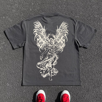 Graffiti Wing Print Oversize Short Sleeve T-Shirt WN16706